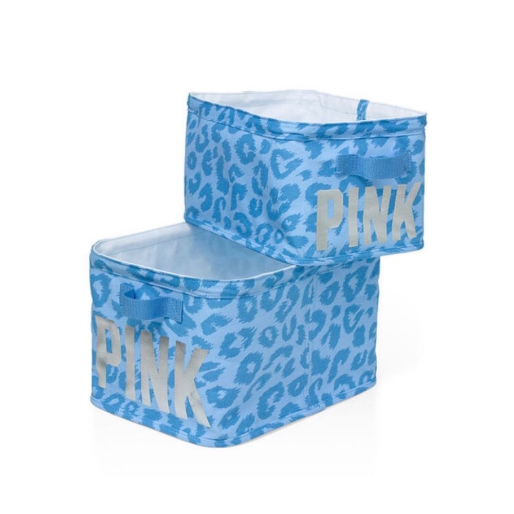 Victoria’s Secret VS PINK Blue Cheetah Print Silver Rare Display Storage Bins